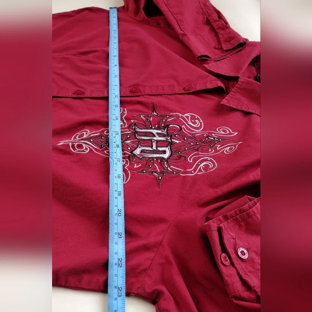 Harley-Davidson Red Embroidery Long Sleeve Button Down Shirt Sz XL